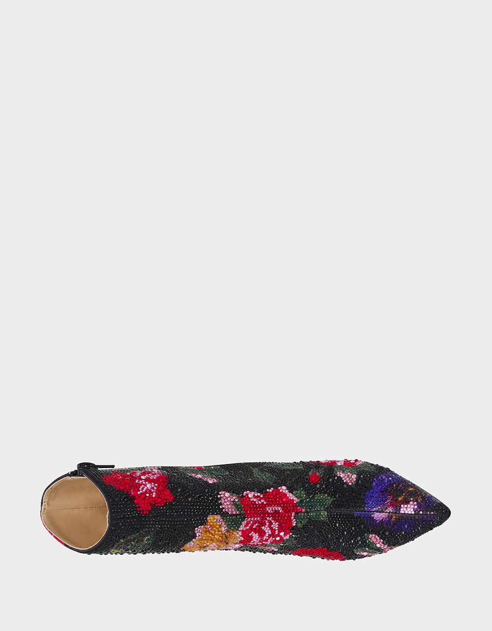 BELLE BLACK FLOWER MULTI Women's Rhinestone Pointed Toe Ankle Bootie