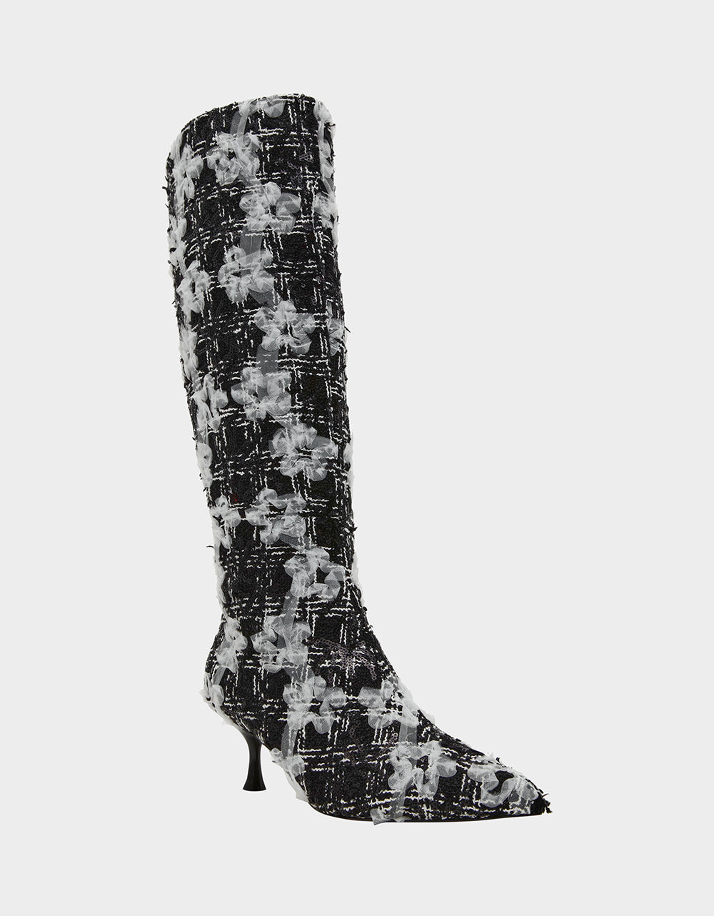 MAXXINE BLACK WHITE MULTI Pointed-Toe Knee-High Kitten Heel Women's Boot