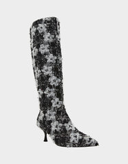 MAXXINE BLACK WHITE MULTI Pointed-Toe Knee-High Kitten Heel Women's Boot