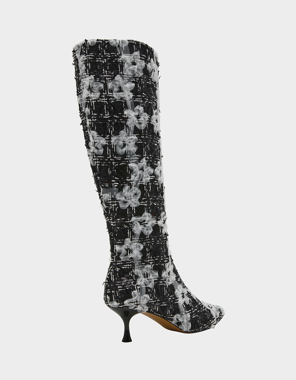 MAXXINE BLACK WHITE MULTI Pointed-Toe Knee-High Kitten Heel Women's Boot