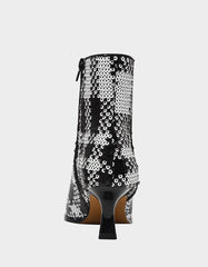 LOUISA BLACK/WHITE PLAID Women's Pointed Toe Kitten Heel Ankle Bootie