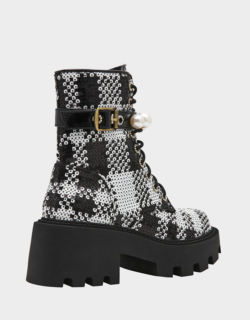 JONNIE BLACK WHITE PLAID Lace-Up Platform Combat Women's Ankle Boot