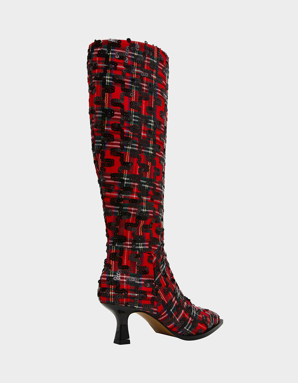 PAMELLA RED PLAID Women's Knee High Kitten Heel Boot with Pointed Toe