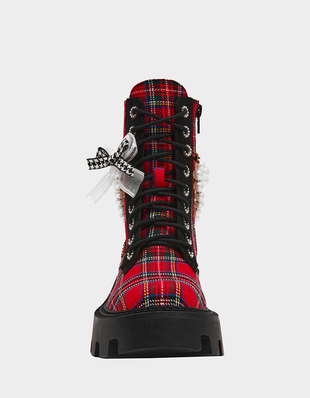 HARIETT RED PLAID Platform Lace-Up Lug Combat Pearl Women's Ankle Boot