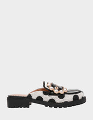 BARTON White/Black Polka Dot Mule Embellished Buckle Lug Women's Loafer