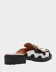 BARTON White/Black Polka Dot Mule Embellished Buckle Lug Women's Loafer