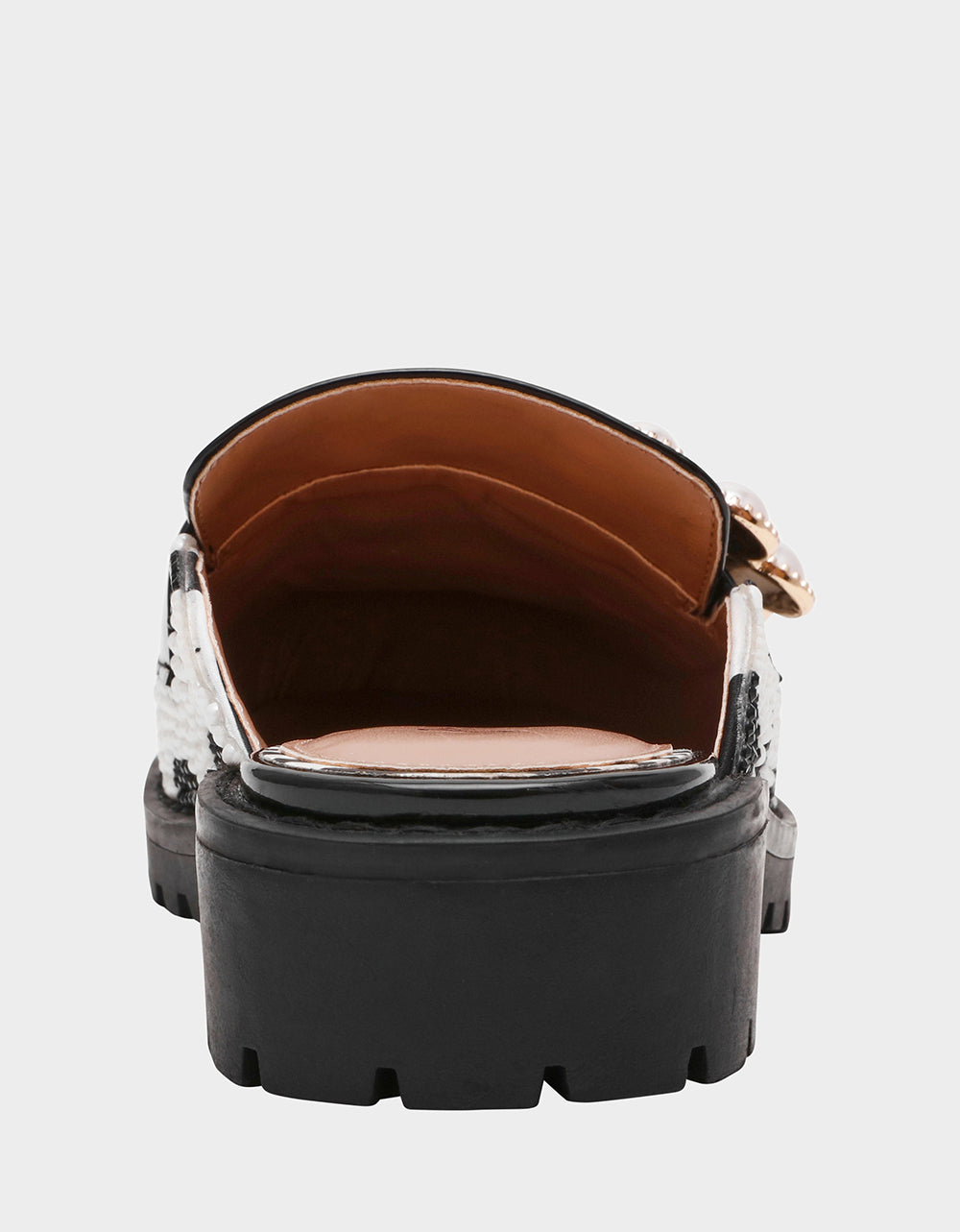 BARTON White/Black Polka Dot Mule Embellished Buckle Lug Women's Loafer