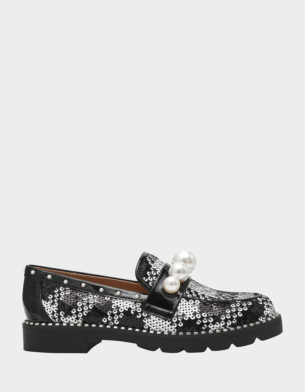 HARLOE BLACK WHITE PLAID Platfrom Pearl Embellished Women's Loafer