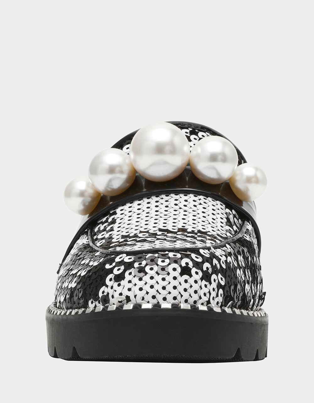 HARLOE BLACK WHITE PLAID Platfrom Pearl Embellished Women's Loafer