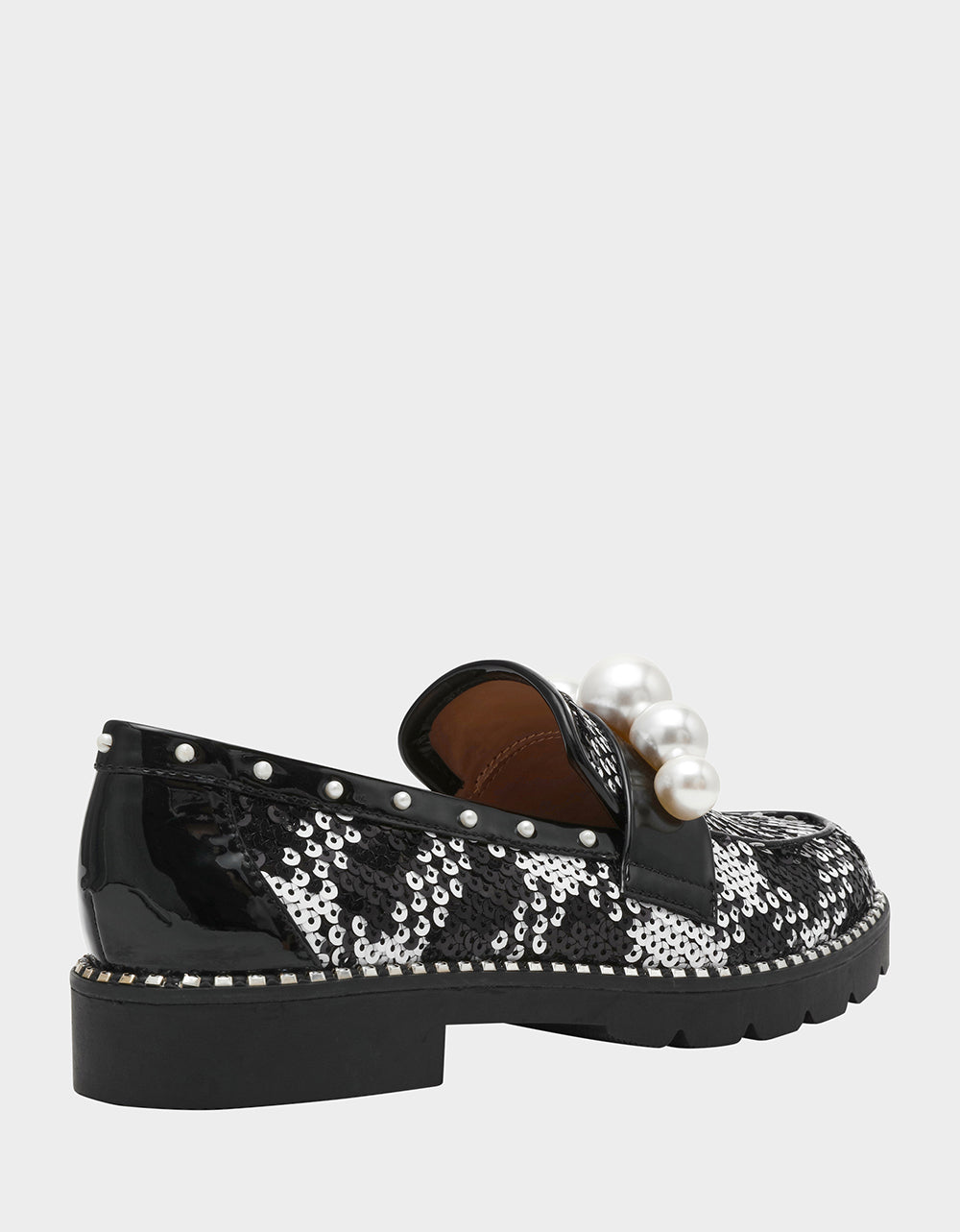 HARLOE BLACK WHITE PLAID Platfrom Pearl Embellished Women's Loafer