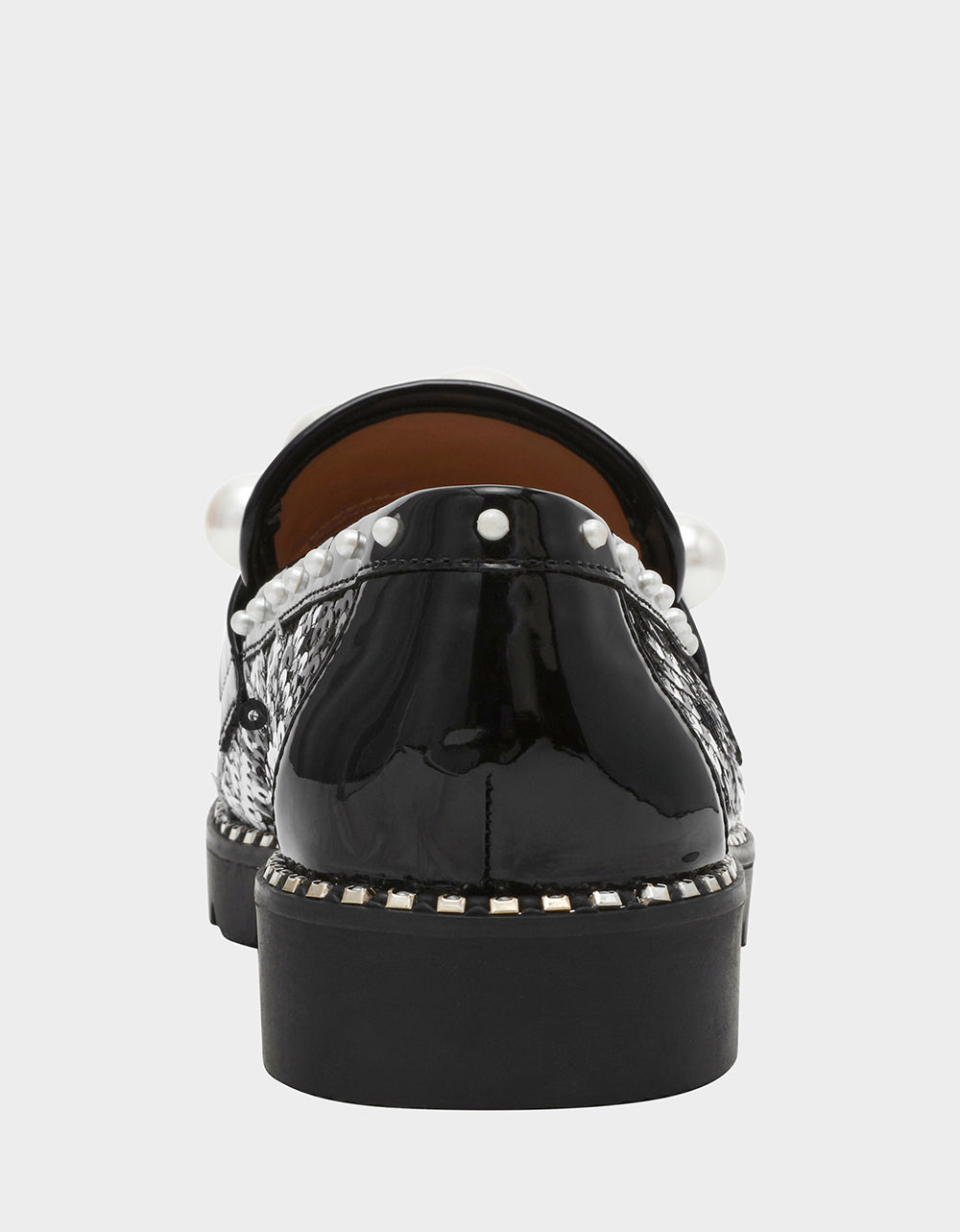 HARLOE BLACK WHITE PLAID Platfrom Pearl Embellished Women's Loafer