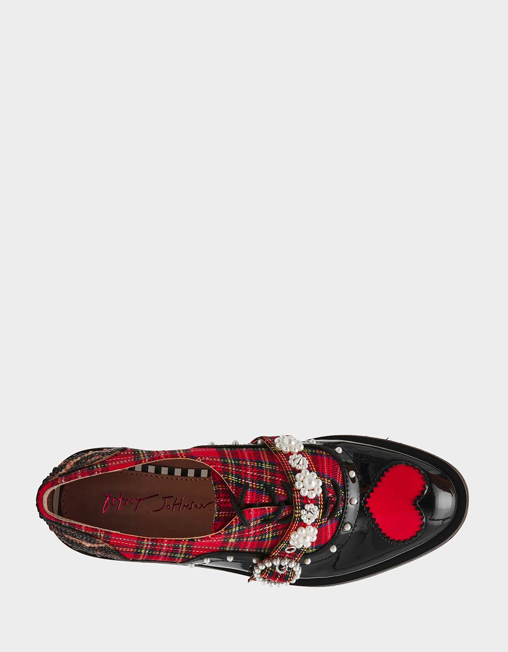 SIMONEE RED PLAID Platform Lace-Up Pearl Embellished Leopard Print Oxford Women's Loafer