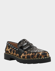 LYDIAA LEOPARD Rhinestone Embellished Platform Women's Loafer