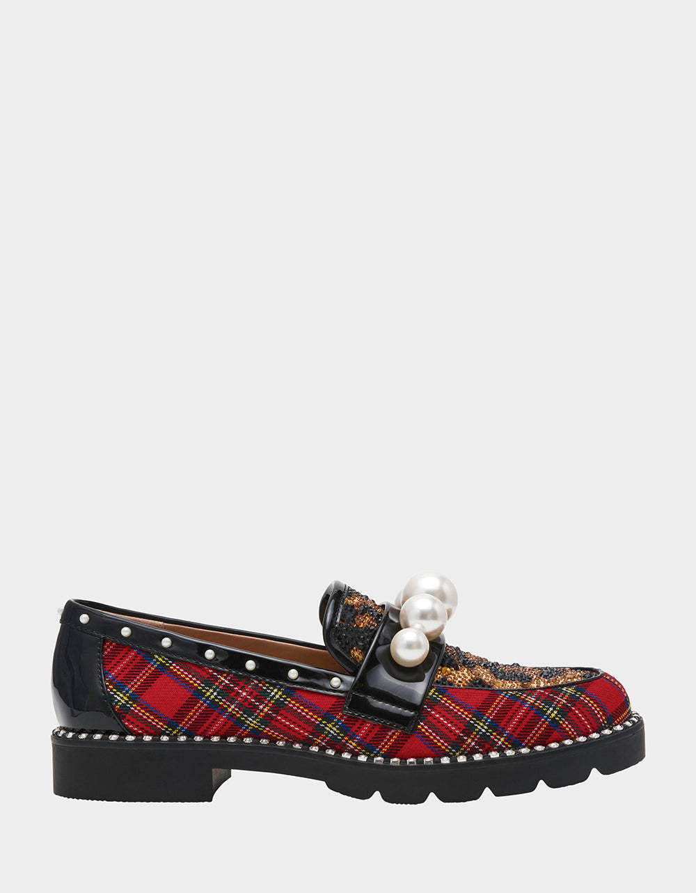 HARLOE RED PLAID Platfrom Pearl Embellished Women's Loafer
