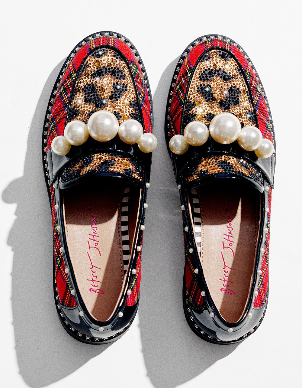 HARLOE RED PLAID Platfrom Pearl Embellished Women's Loafer