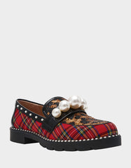 HARLOE RED PLAID Platfrom Pearl Embellished Women's Loafer