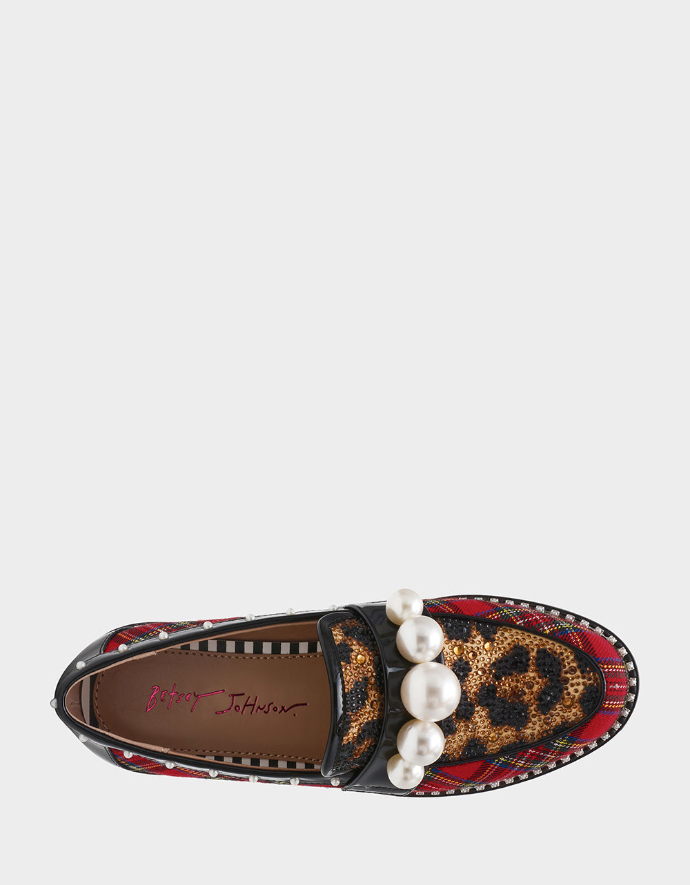 HARLOE RED PLAID Platfrom Pearl Embellished Women's Loafer