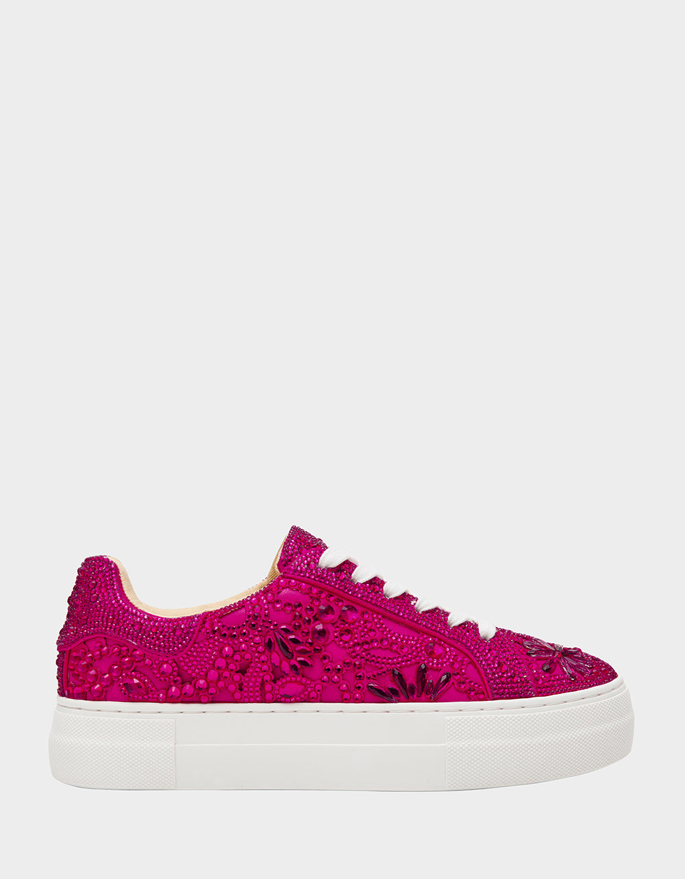 REILY Fuchsia Platform Low-Top Lace-Up Rhinestone Women's Sneaker