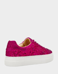 REILY Fuchsia Platform Low-Top Lace-Up Rhinestone Women's Sneaker