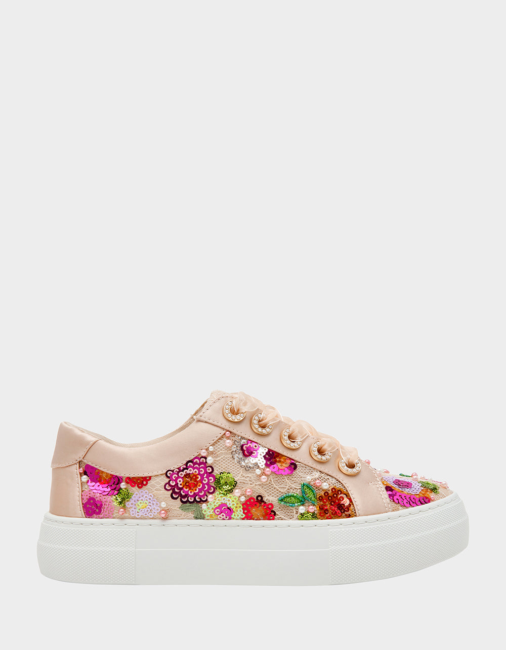 BONNY Nude Floral Sequin Mesh Floral Platform Low-Top Women's Sneaker