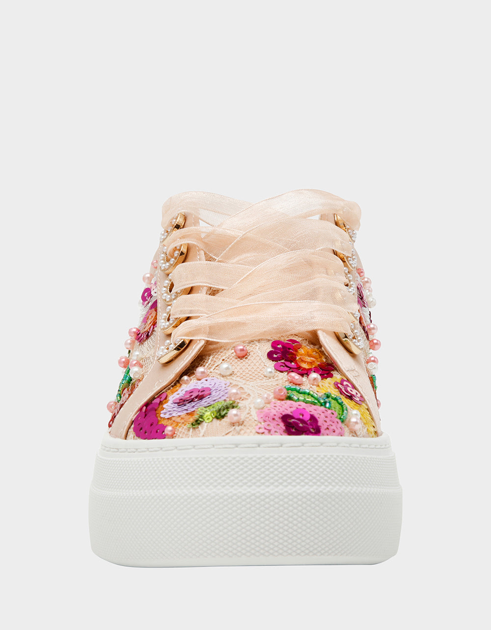 BONNY Nude Floral Sequin Mesh Floral Platform Low-Top Women's Sneaker