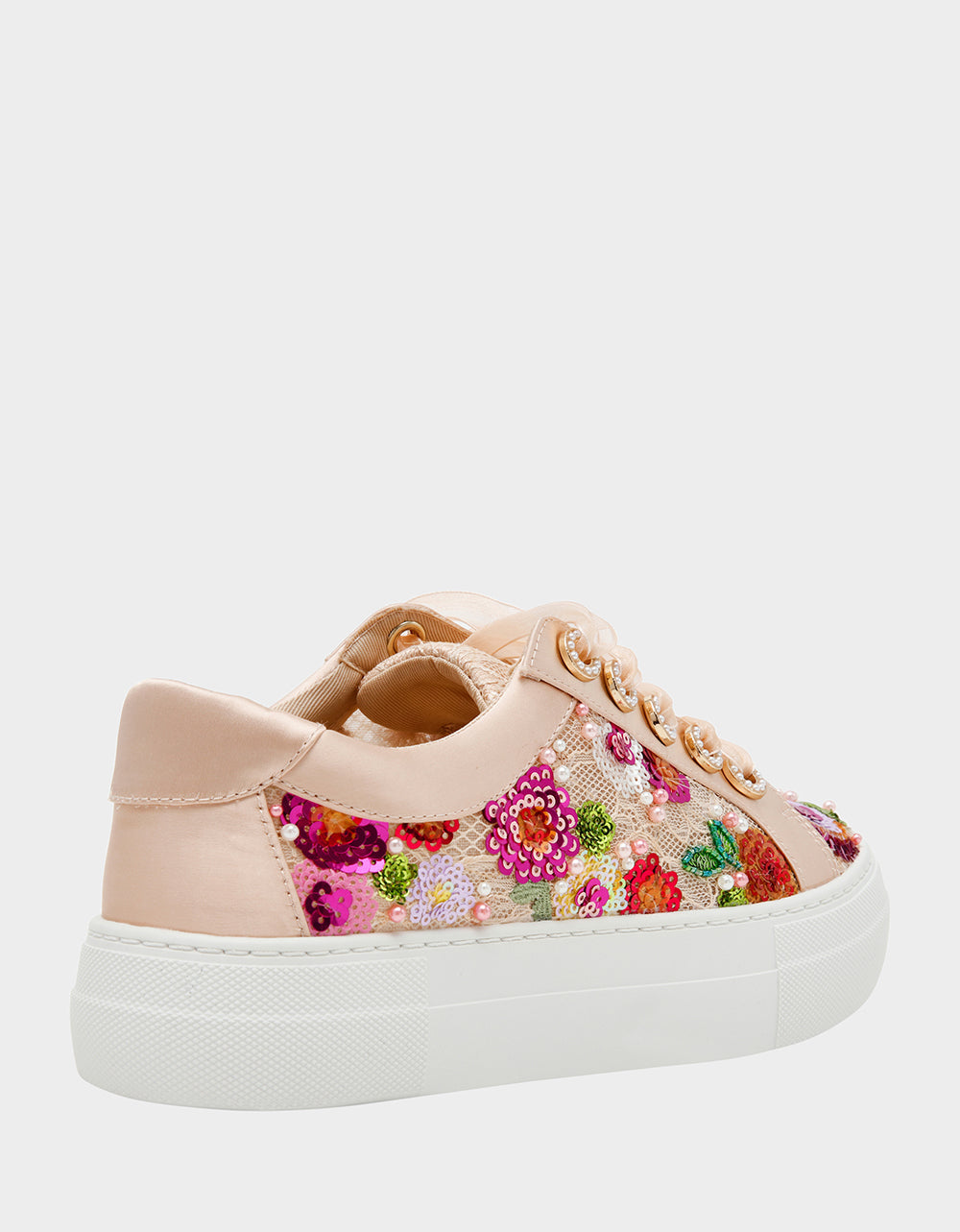 BONNY Nude Floral Sequin Mesh Floral Platform Low-Top Women's Sneaker