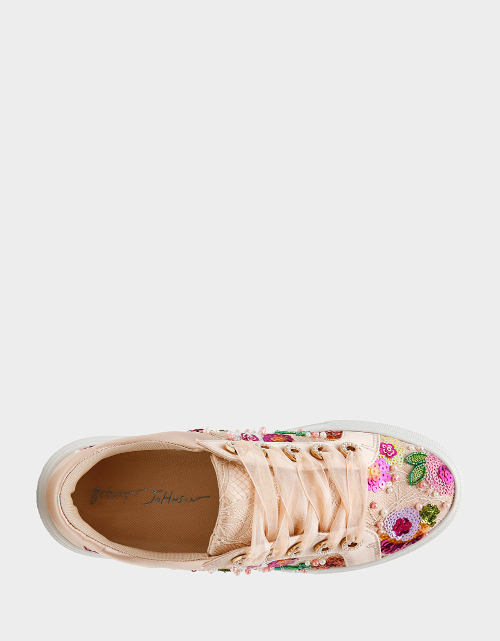 BONNY Nude Floral Sequin Mesh Floral Platform Low-Top Women's Sneaker