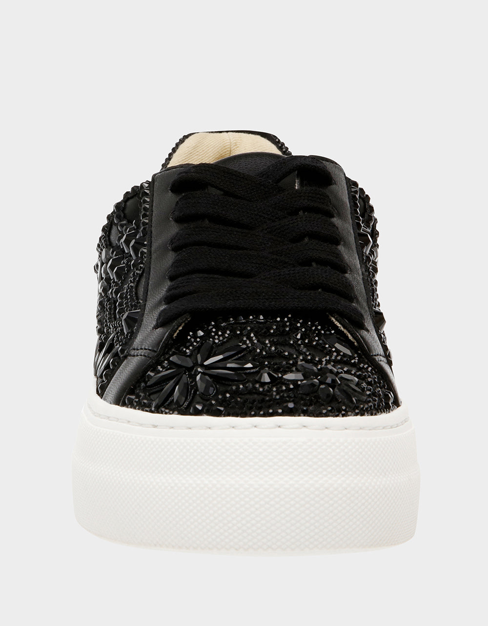 REILY Black Platform Low-Top Lace-Up Rhinestone Women's Sneaker