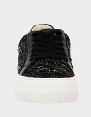 REILY Black Platform Low-Top Lace-Up Rhinestone Women's Sneaker