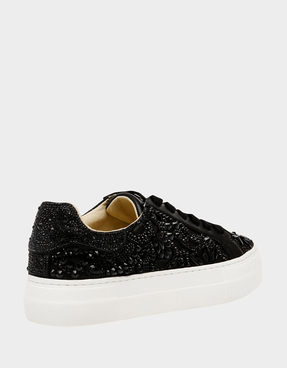 REILY Black Platform Low-Top Lace-Up Rhinestone Women's Sneaker