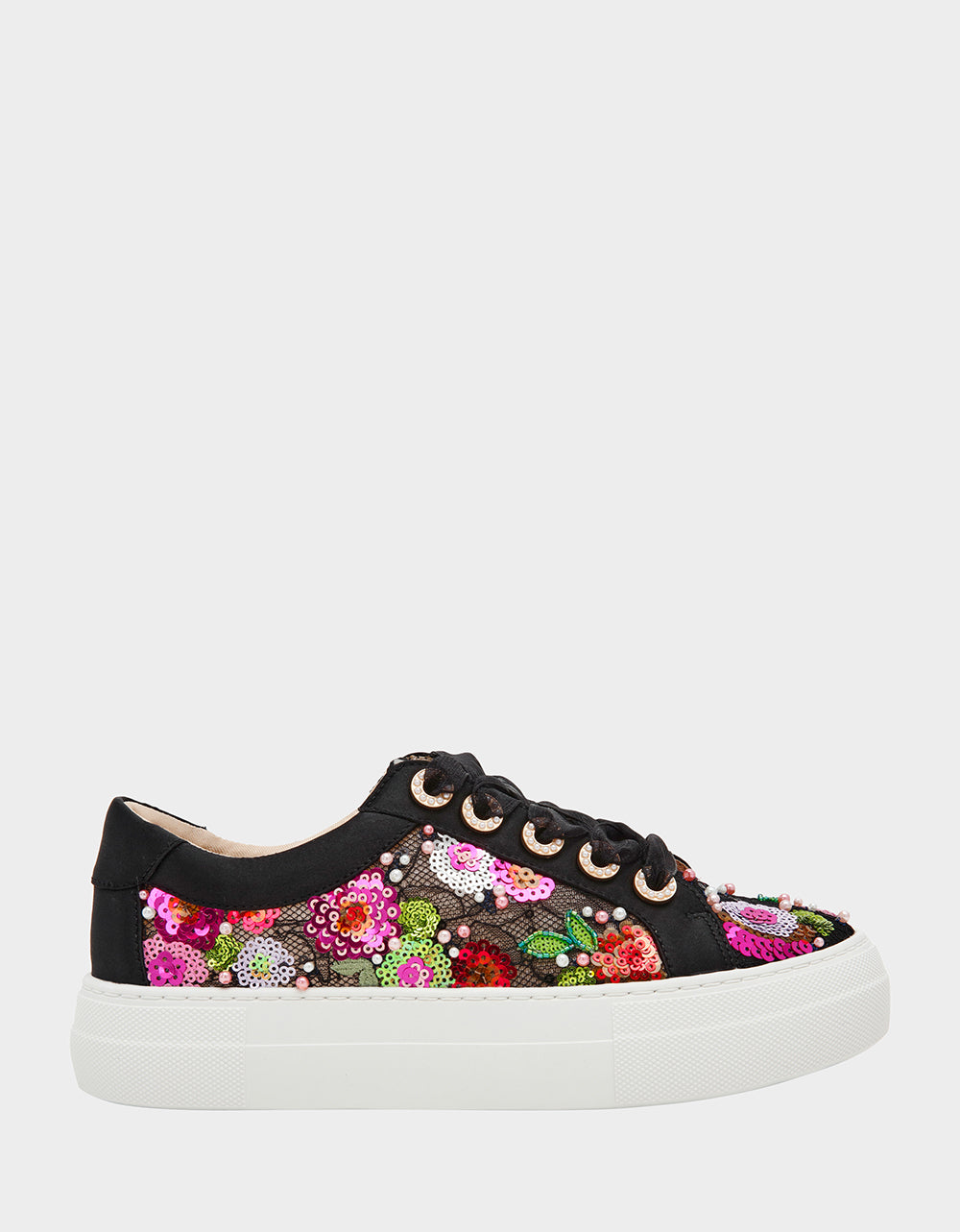 BONNY Black Floral Sequin Mesh Floral Platform Low-Top Women's Sneaker
