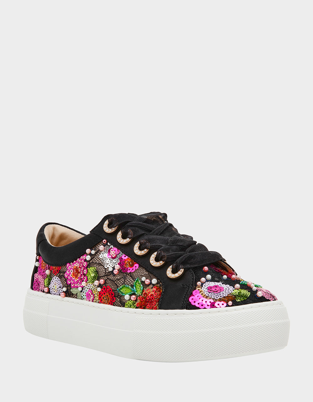 BONNY Black Floral Sequin Mesh Floral Platform Low-Top Women's Sneaker