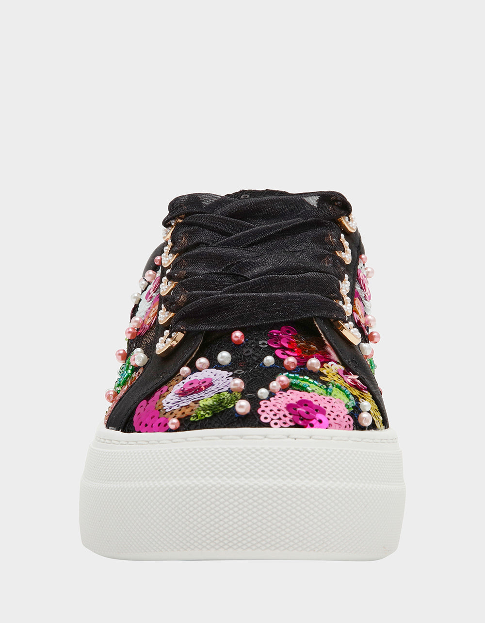 BONNY Black Floral Sequin Mesh Floral Platform Low-Top Women's Sneaker