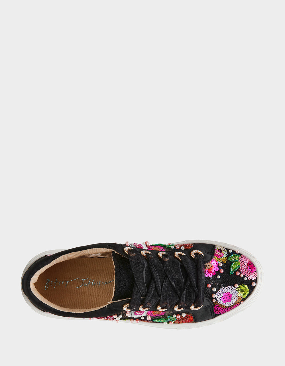 BONNY Black Floral Sequin Mesh Floral Platform Low-Top Women's Sneaker