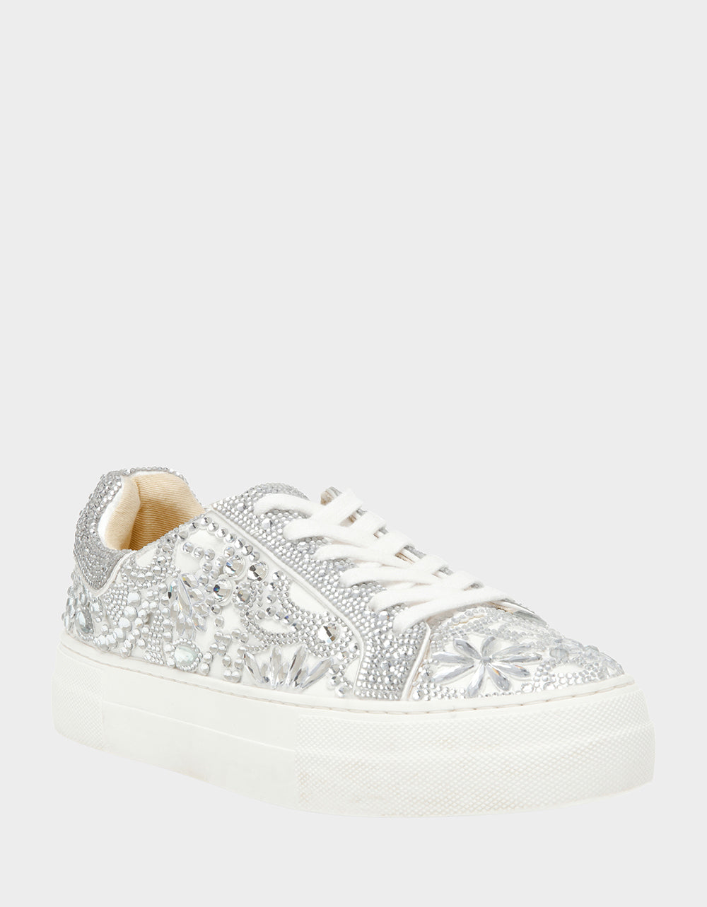 REILY WHITE Platform Low-Top Lace-Up Rhinestone Women's Sneaker