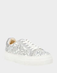 REILY WHITE Platform Low-Top Lace-Up Rhinestone Women's Sneaker