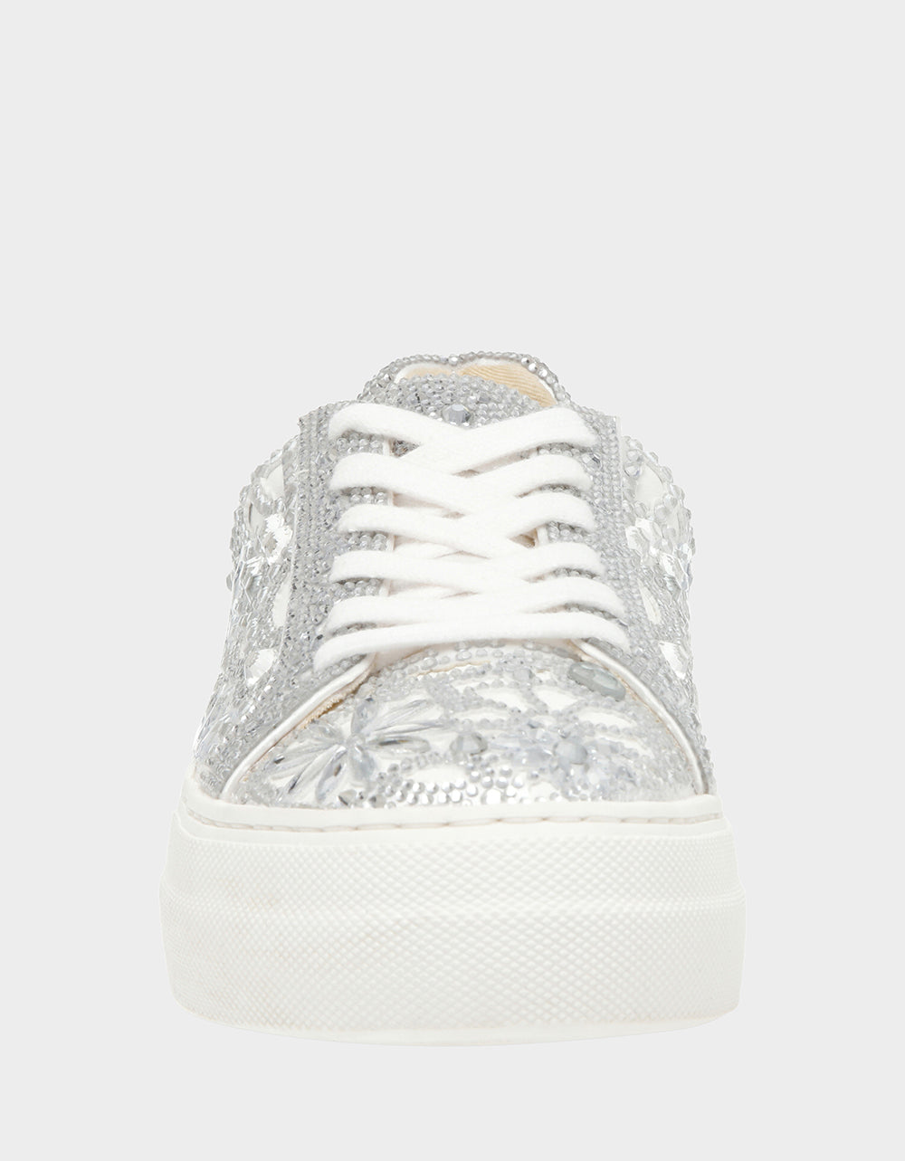 REILY WHITE Platform Low-Top Lace-Up Rhinestone Women's Sneaker