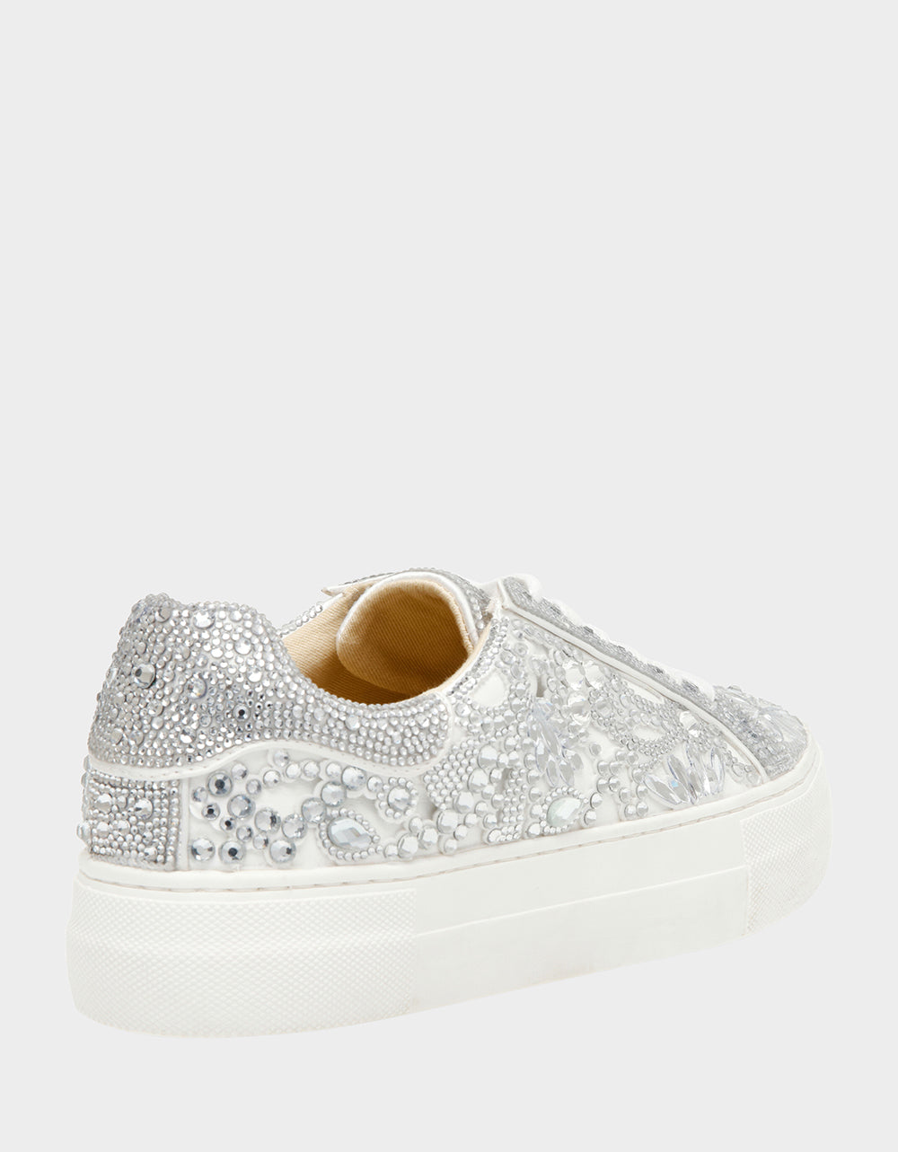 REILY WHITE Platform Low-Top Lace-Up Rhinestone Women's Sneaker
