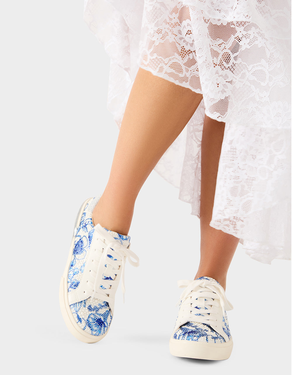 DAMON WHITE/BLUE FLORAL Women's Blue Floral Sneaker