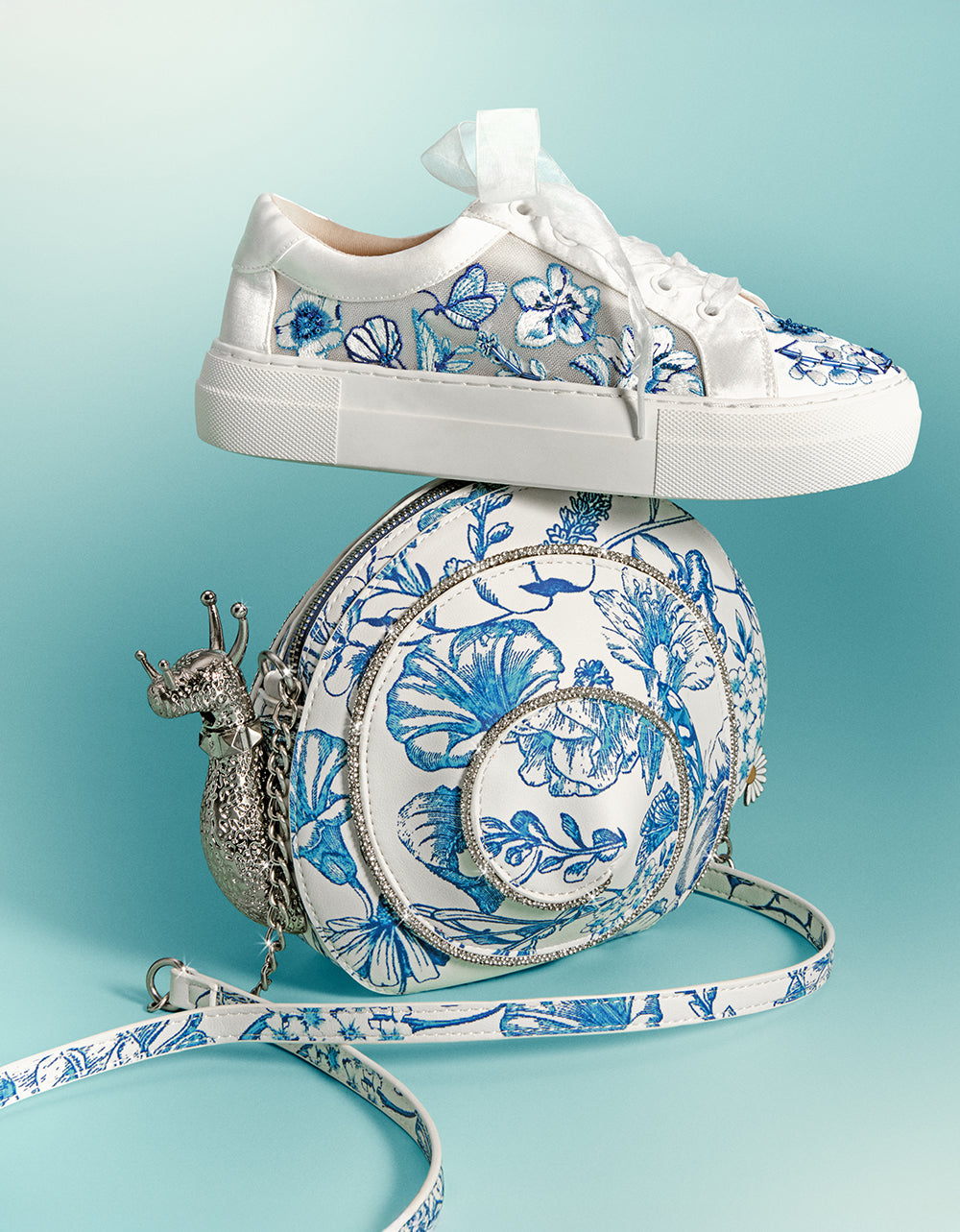 NINO BLUE FLORAL Platform Low-Top Lace-Up Sneakers