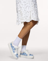 NINO BLUE FLORAL Platform Low-Top Lace-Up Sneakers
