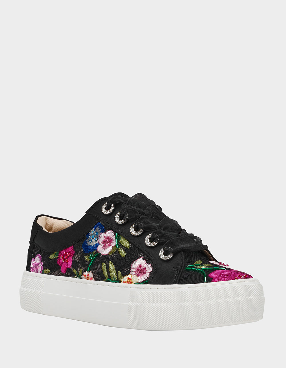 JAYLA BLACK MULTI FLORAL Platform Low-Top Lace-Up Sneaker