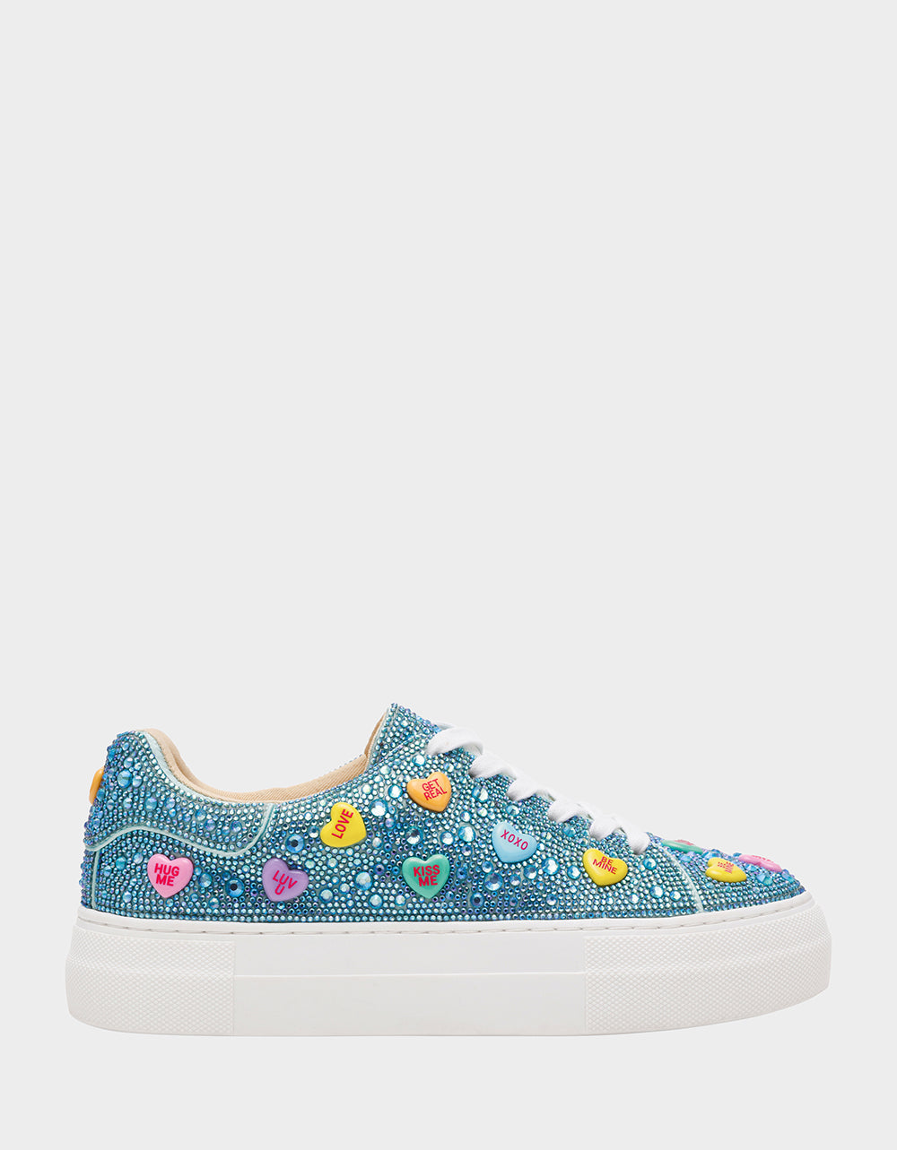 SIDNY MINT MULTI HEARTS Women's Rhinestone Candy Heart Sneakers