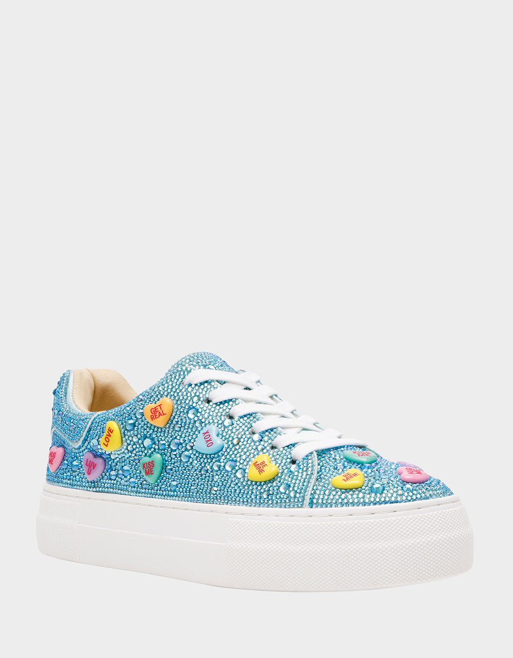 SIDNY MINT MULTI HEARTS Women's Rhinestone Candy Heart Sneakers