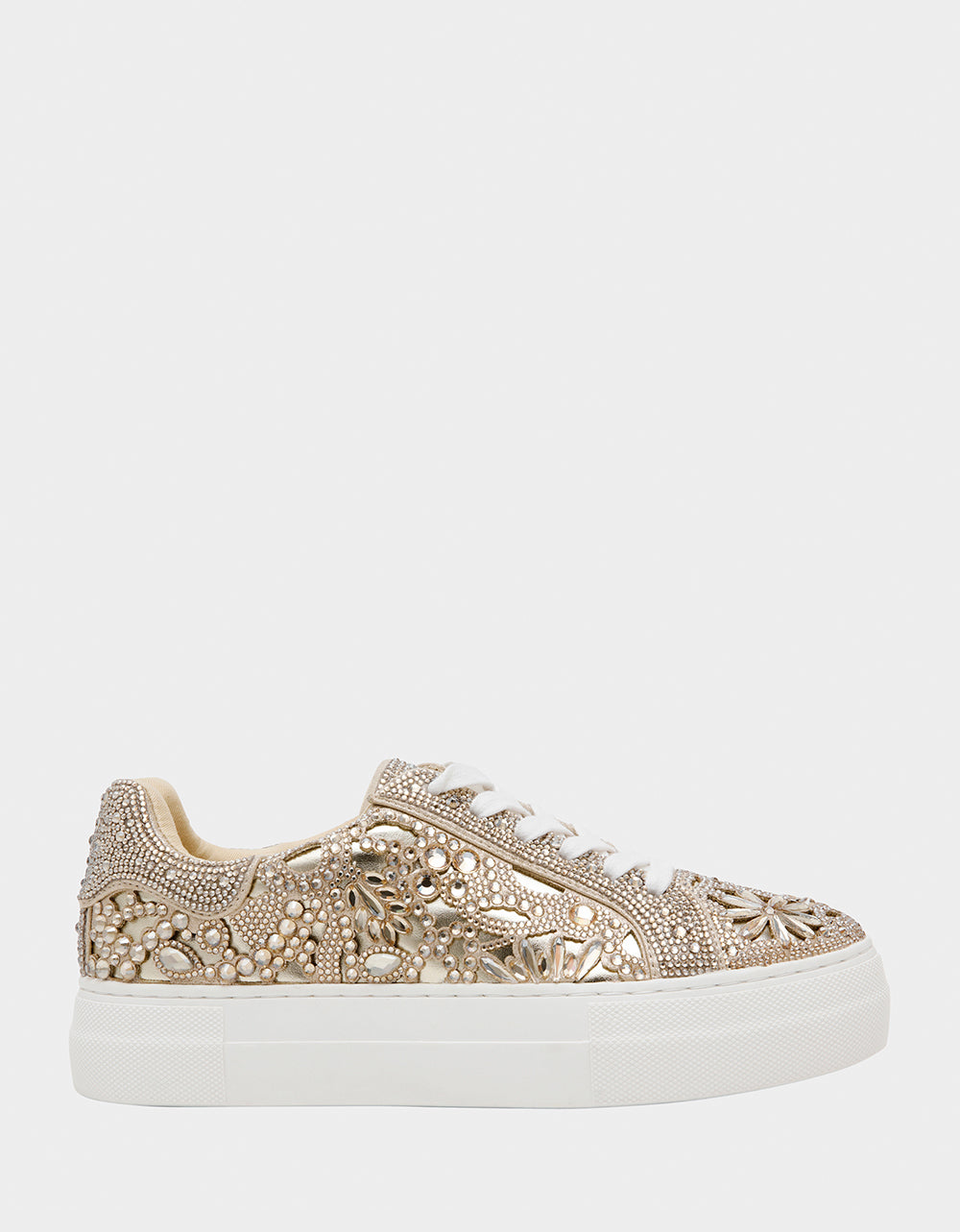 REILY LIGHT GOLD Platform Low-Top Lace-Up Rhinestone Women's Sneaker
