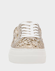 REILY LIGHT GOLD Platform Low-Top Lace-Up Rhinestone Women's Sneaker
