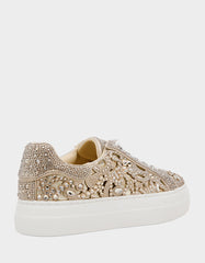 REILY LIGHT GOLD Platform Low-Top Lace-Up Rhinestone Women's Sneaker