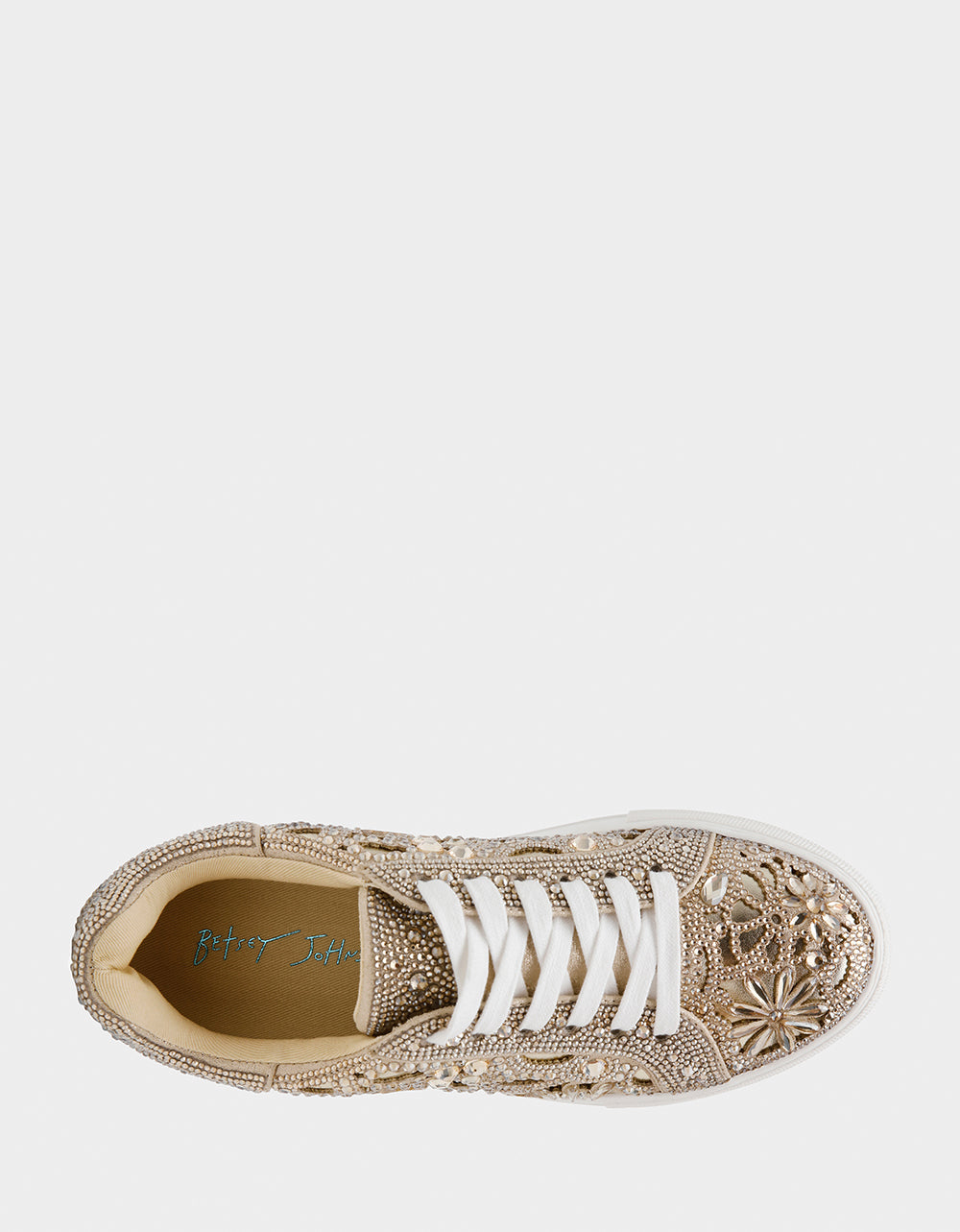 REILY LIGHT GOLD Platform Low-Top Lace-Up Rhinestone Women's Sneaker