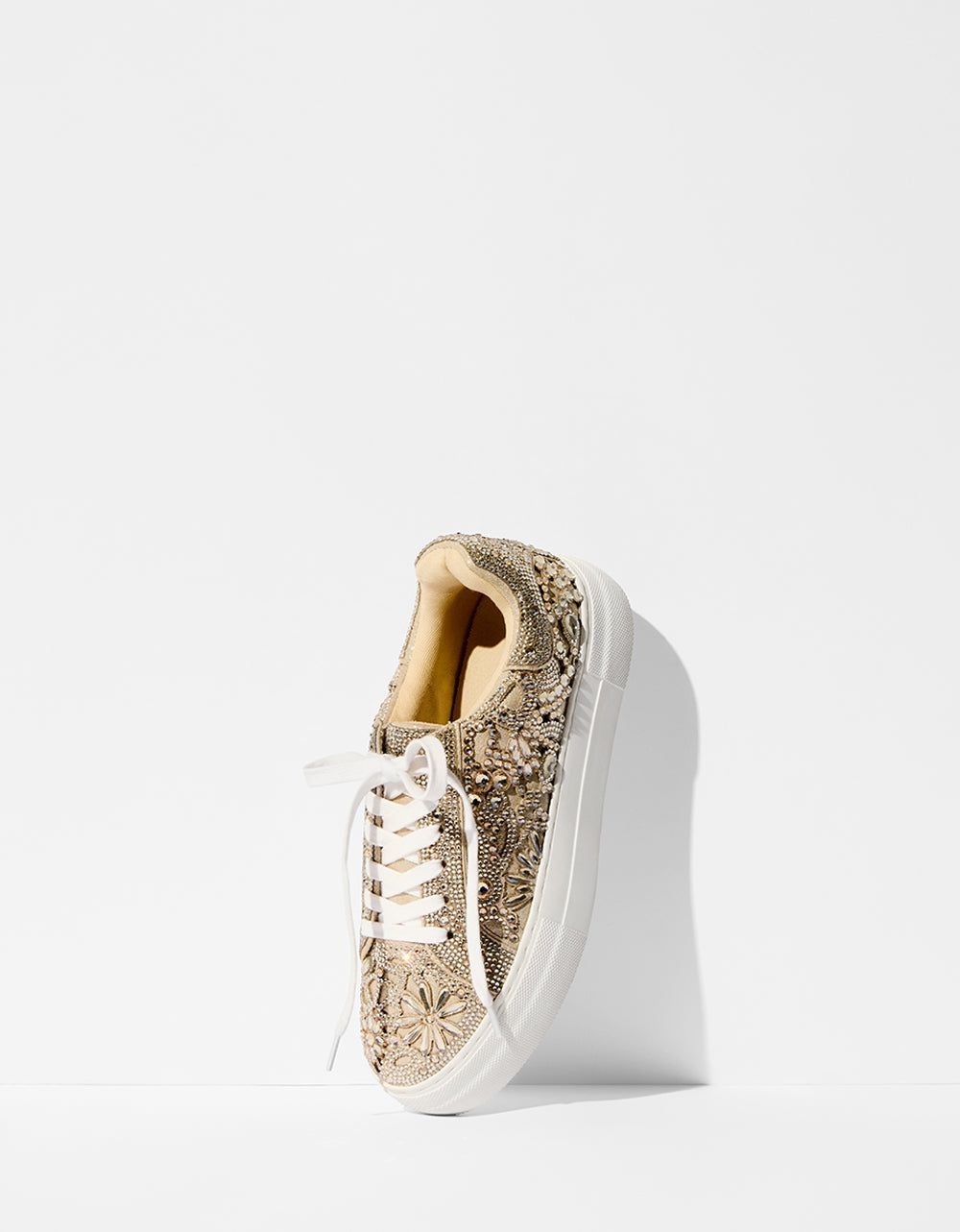 REILY LIGHT GOLD Platform Low-Top Lace-Up Rhinestone Women's Sneaker