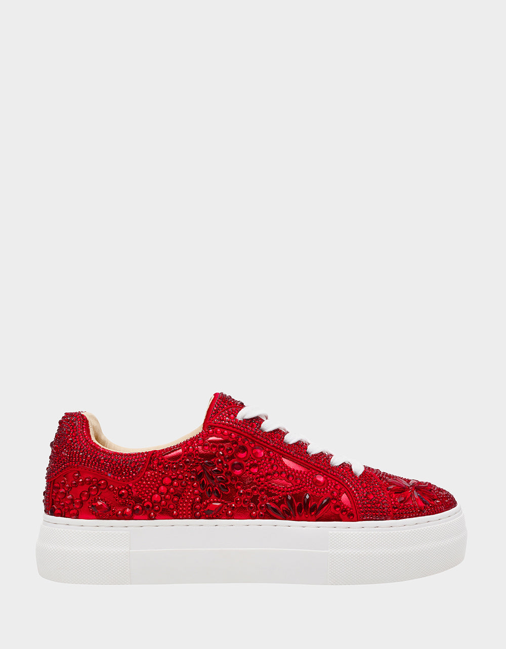REILY RED Platform Low-Top Lace-Up Rhinestone Women's Sneaker